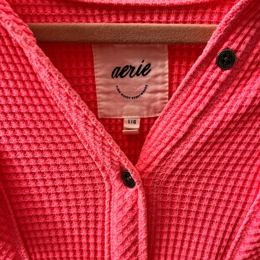 Pink Button-Up Waffle Knit Sweater - Picture 3 of 3